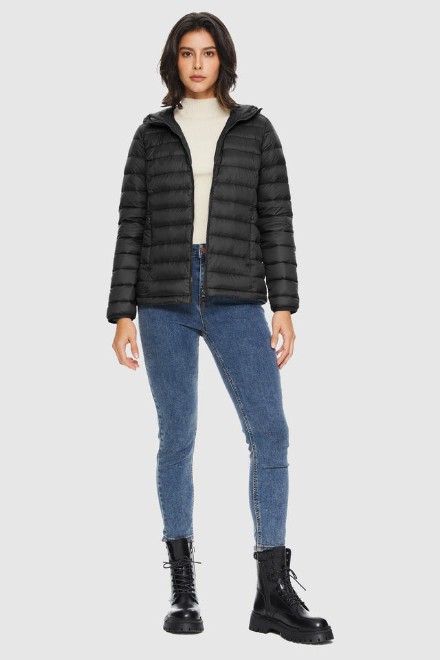 Lightweight Packable Down Jacket with Stand Collar with hood