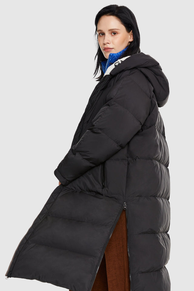 Long Puffer Down Jacket with Hem Slit