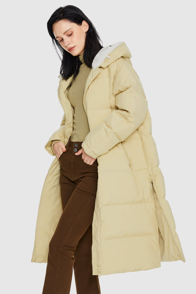 Long Puffer Down Jacket with Hem Slit