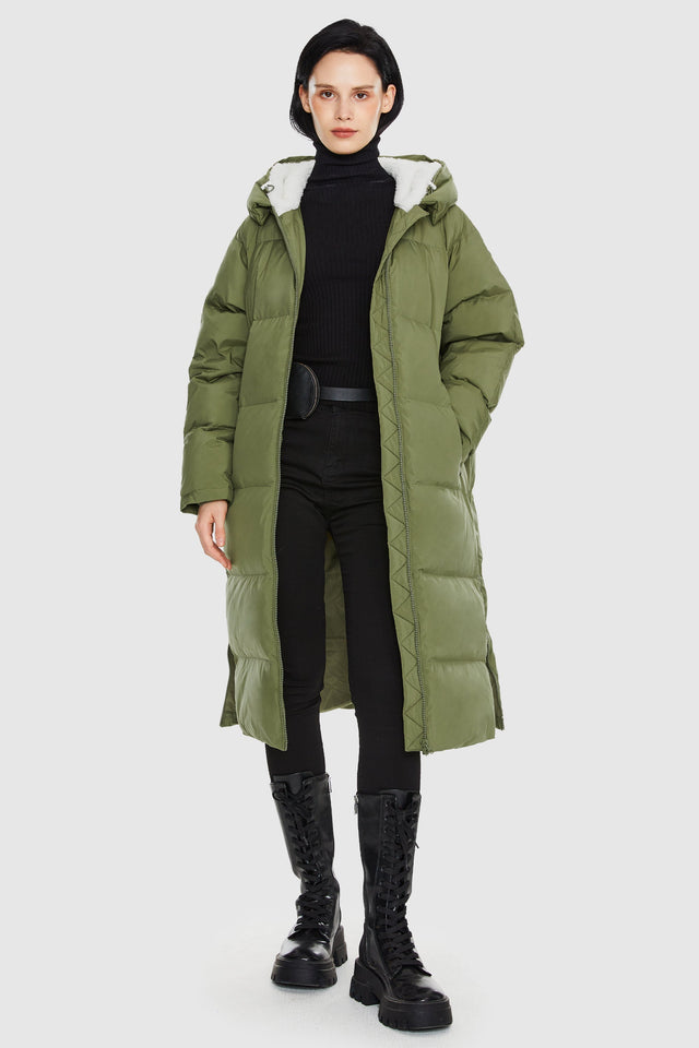 Long Puffer Down Jacket with Hem Slit