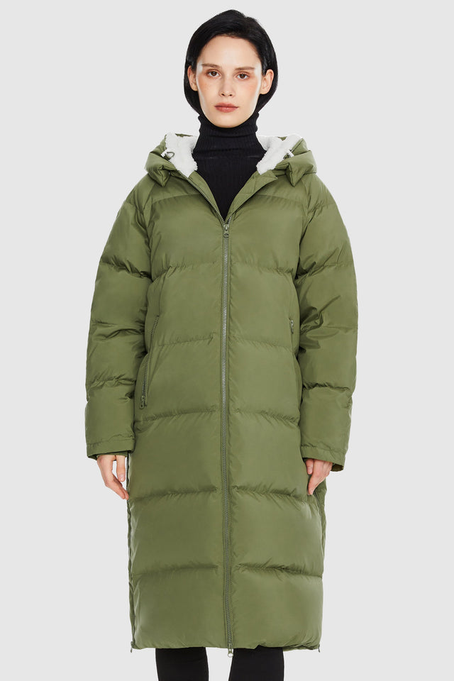 Long Puffer Down Jacket with Hem Slit