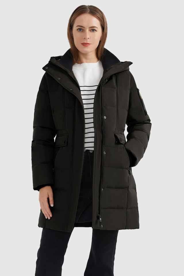 Mid Length Slant Pocket Down Puffer Jacket