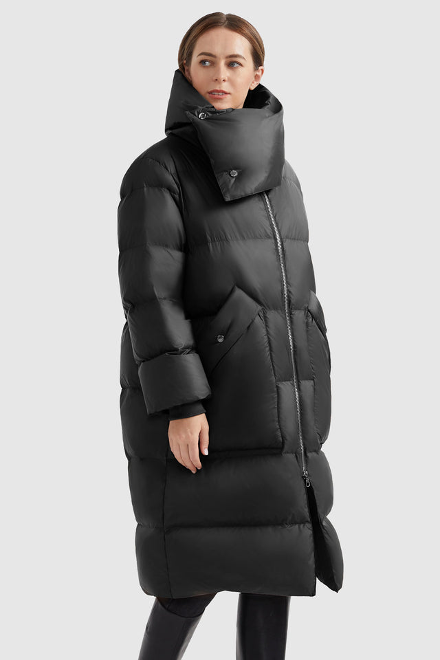Puffer Long Stylish Winter Down Jacket with Warm Thickened Collar