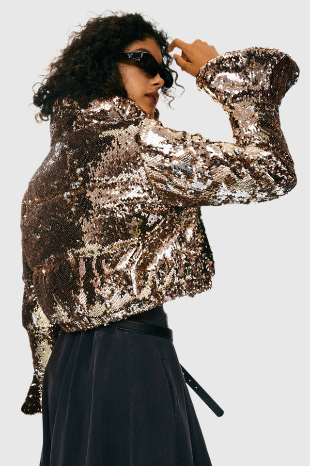 Sequin Fashion Petite Down Jacket with Stand Collar