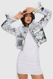 Sequin Fashion Petite Down Jacket with Stand Collar