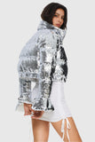Sequin Fashion Petite Down Jacket with Stand Collar
