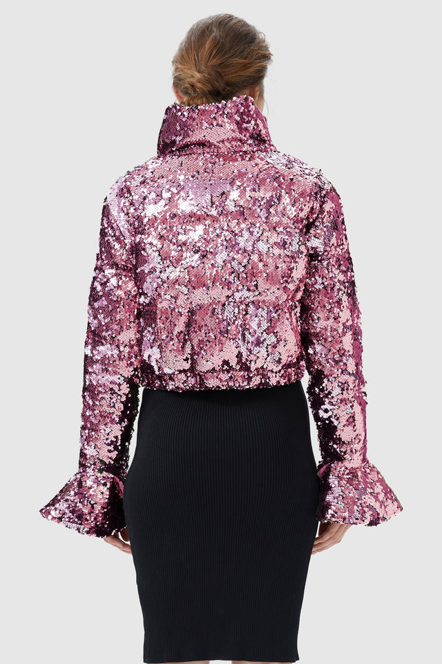 Sequin Fashion Petite Down Jacket with Stand Collar