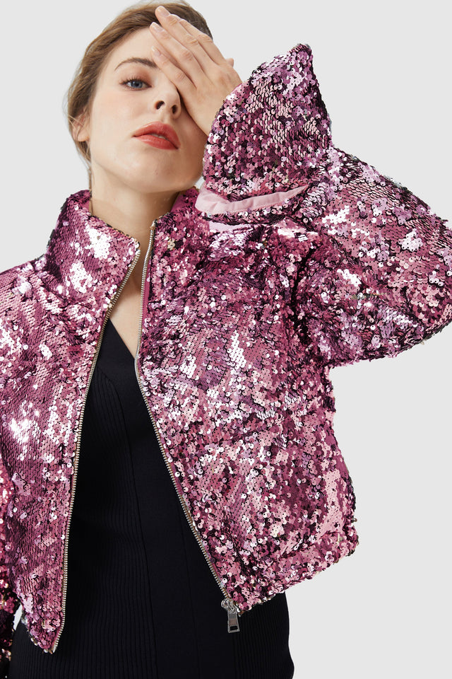 Sequin Fashion Petite Down Jacket with Stand Collar