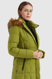 Solid Faux Fur Trim Hood Puffer Down Coat