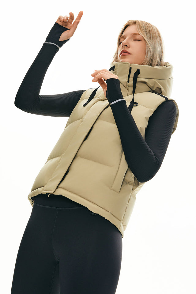 Puffer Down Vest Hooded Cropped Zip Up