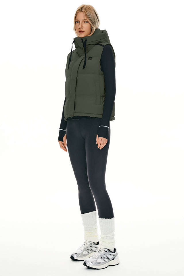 Puffer Down Vest Hooded Cropped Zip Up