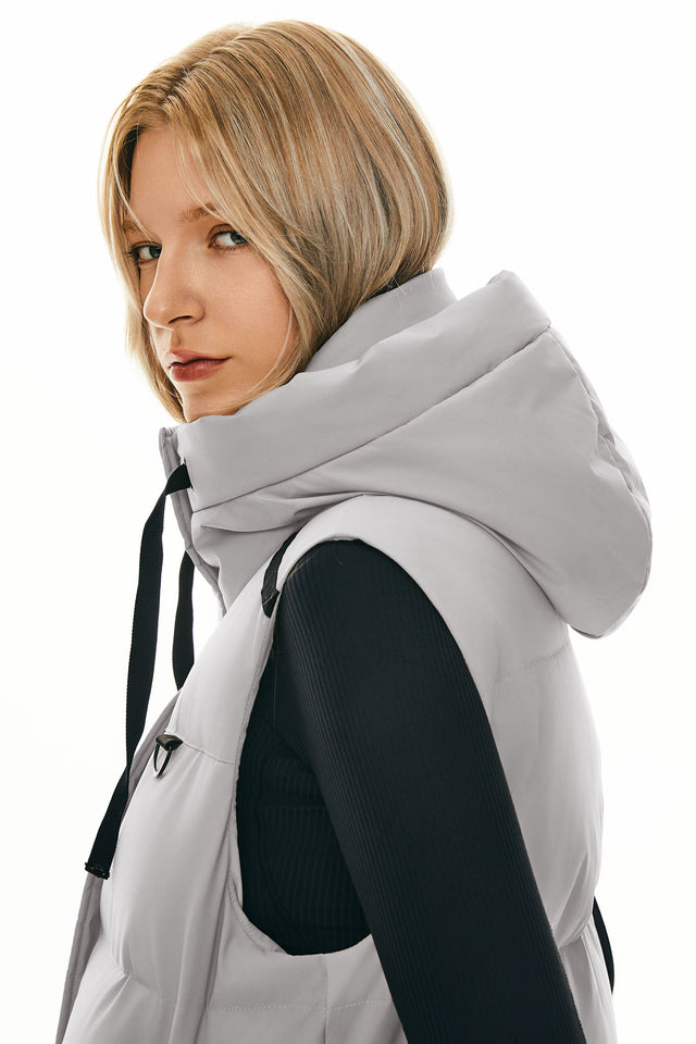 Puffer Down Vest Hooded Cropped Zip Up