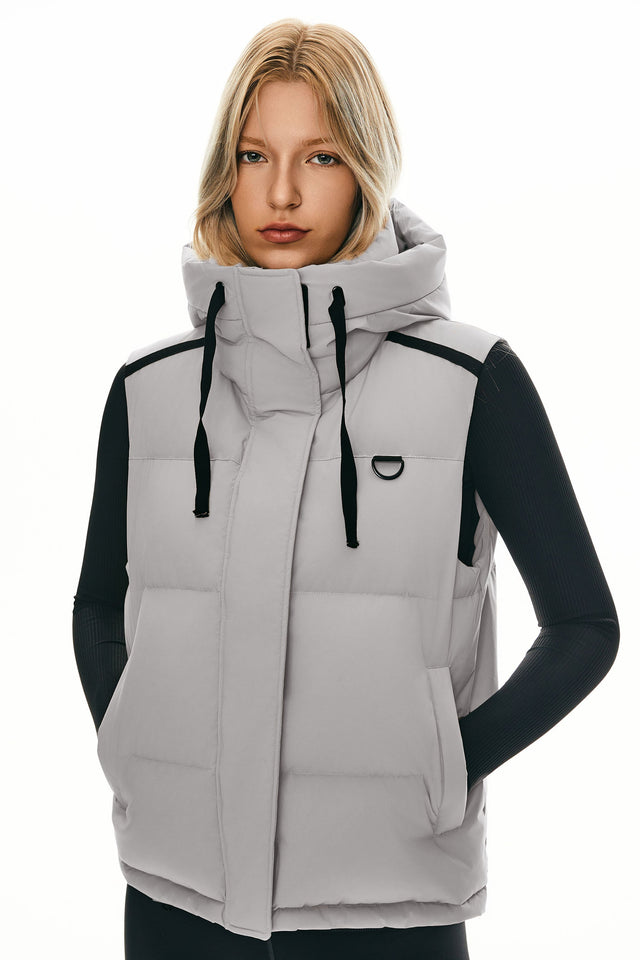 Puffer Down Vest Hooded Cropped Zip Up