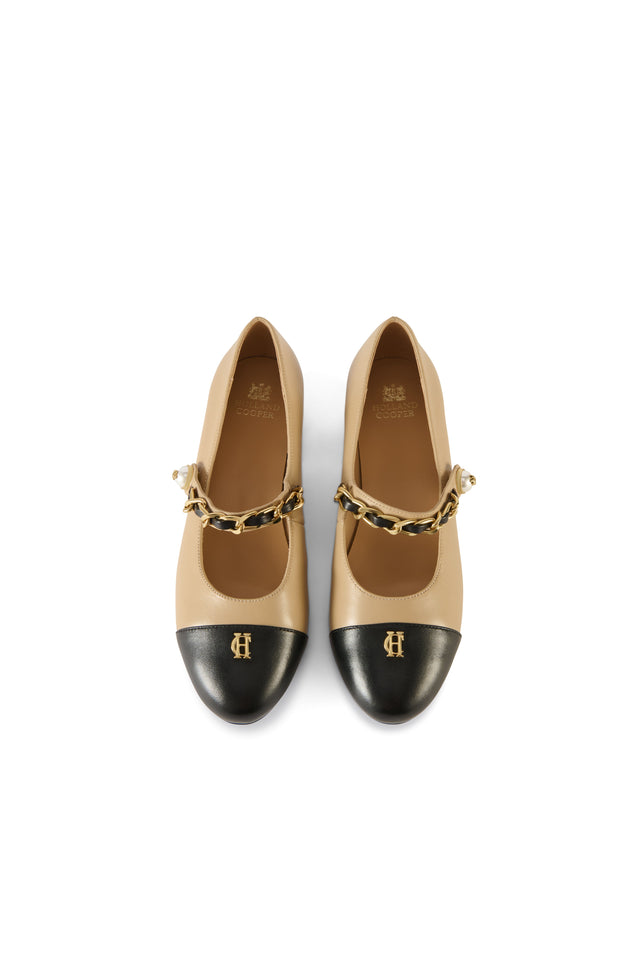 Pearl Ballet Mid Heel (Nude Black Leather)