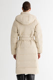 Celeste Long Hooded Belted Down Coat