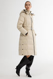 Celeste Long Hooded Belted Down Coat