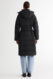 Celeste Long Hooded Belted Down Coat