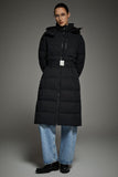 Celeste Long Hooded Belted Down Coat