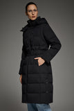 Celeste Long Hooded Belted Down Coat