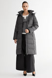 Celeste Long Hooded Belted Down Coat