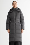 Celeste Long Hooded Belted Down Coat