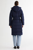 Celeste Long Hooded Belted Down Coat