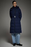 Celeste Long Hooded Belted Down Coat