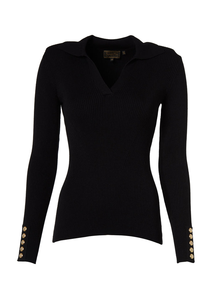 V-Neck Rib Top (Black)