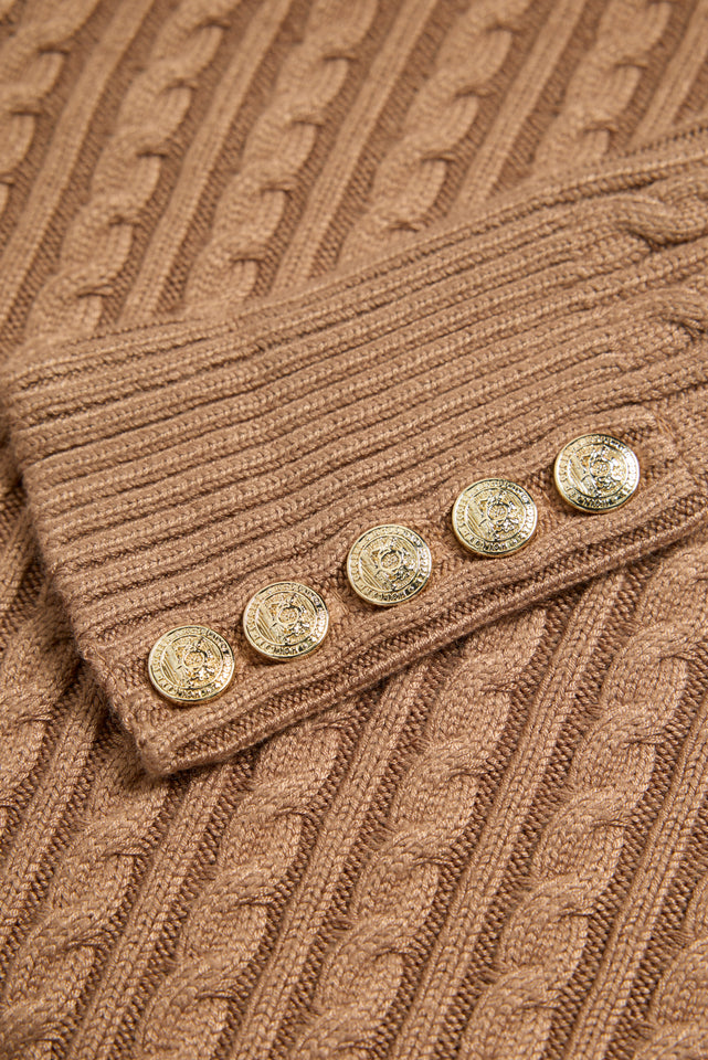 Seattle Roll Neck Cable Knit (Dark Camel Marl)