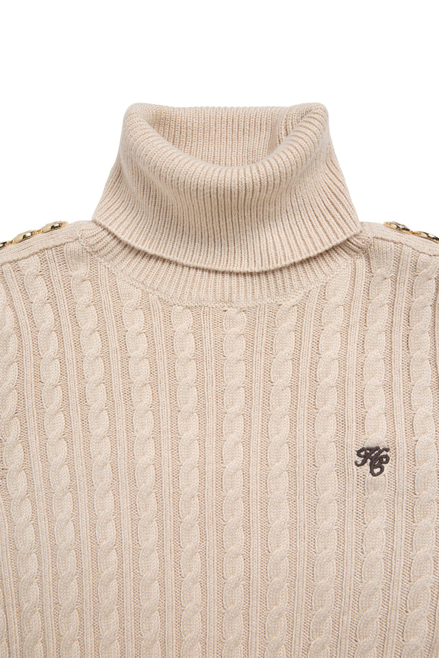 Seattle Roll Neck Cable Knit (Oatmeal)