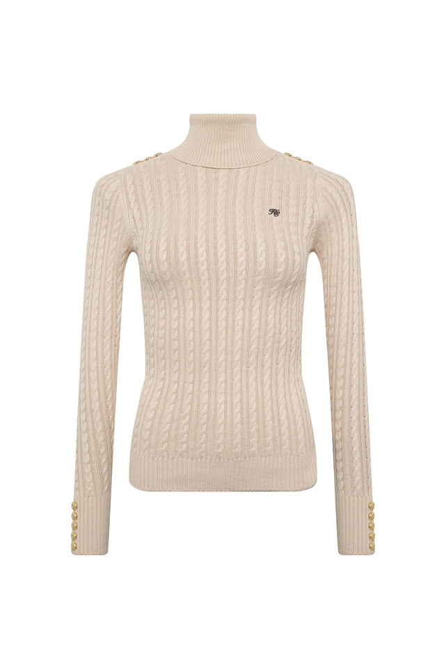 Seattle Roll Neck Cable Knit (Oatmeal)