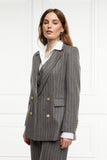 Double Breasted Blazer (Soft Grey Pinstripe)