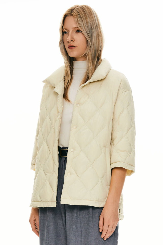Down Puffer Jacket Three-quarter Sleeves Lightweight Oversized