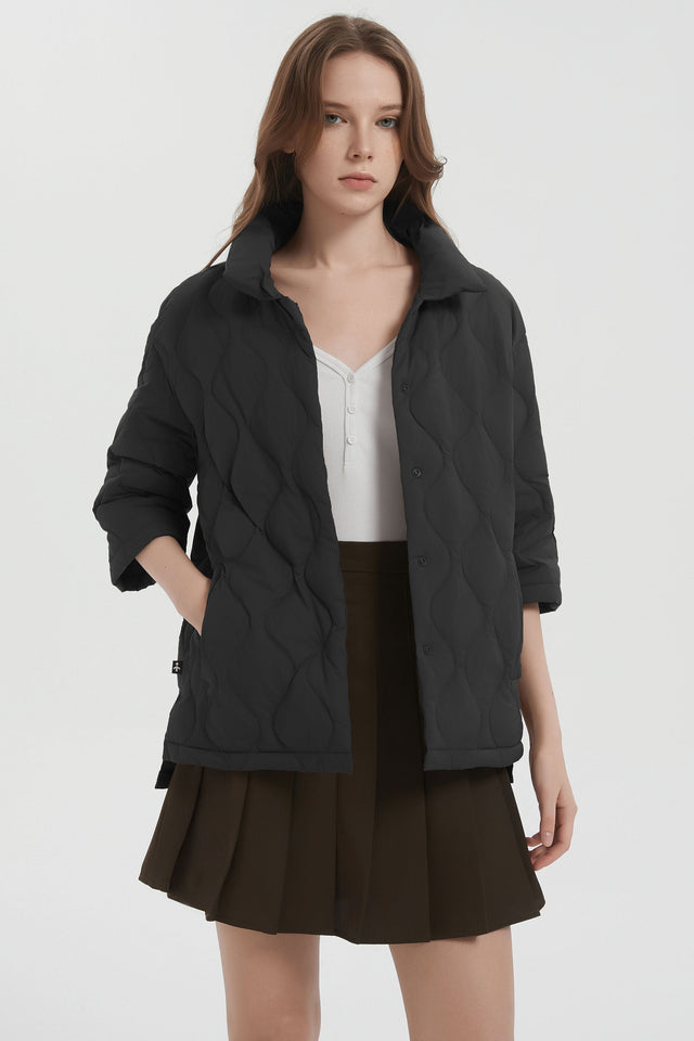 Down Puffer Jacket Three-quarter Sleeves Lightweight Oversized