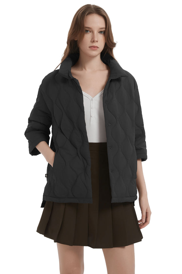 Down Puffer Jacket Three-quarter Sleeves Lightweight Oversized