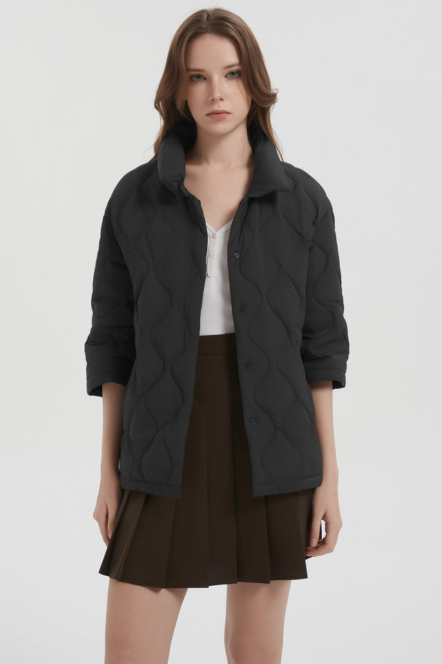 Down Puffer Jacket Three-quarter Sleeves Lightweight Oversized