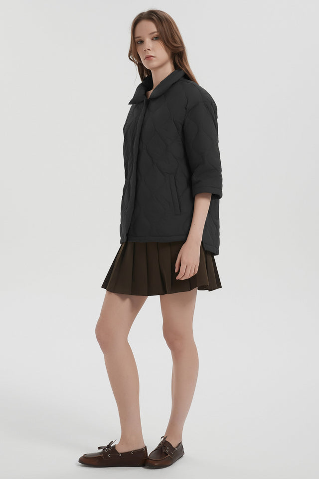 Down Puffer Jacket Three-quarter Sleeves Lightweight Oversized