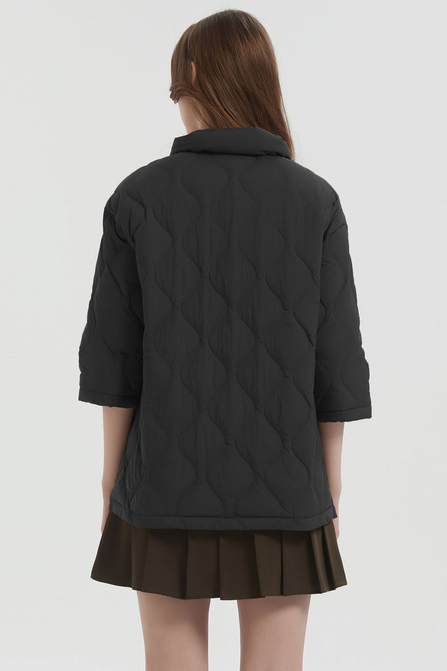 Down Puffer Jacket Three-quarter Sleeves Lightweight Oversized