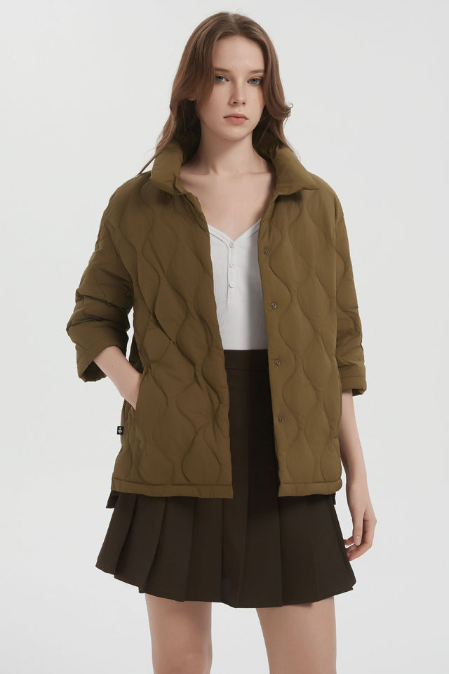 Down Puffer Jacket Three-quarter Sleeves Lightweight Oversized