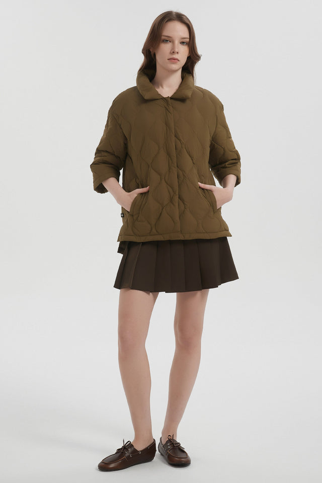 Down Puffer Jacket Three-quarter Sleeves Lightweight Oversized