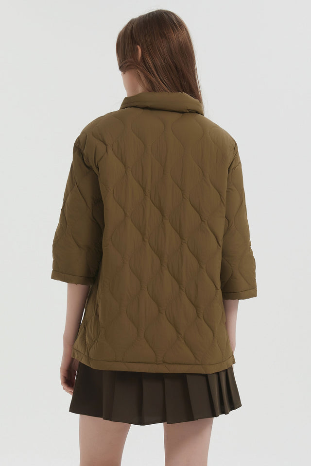 Down Puffer Jacket Three-quarter Sleeves Lightweight Oversized