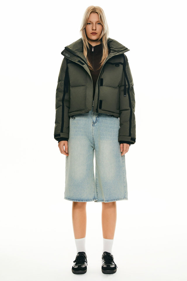Winter Quilted Hooded Cropped Down Puffer Jacket