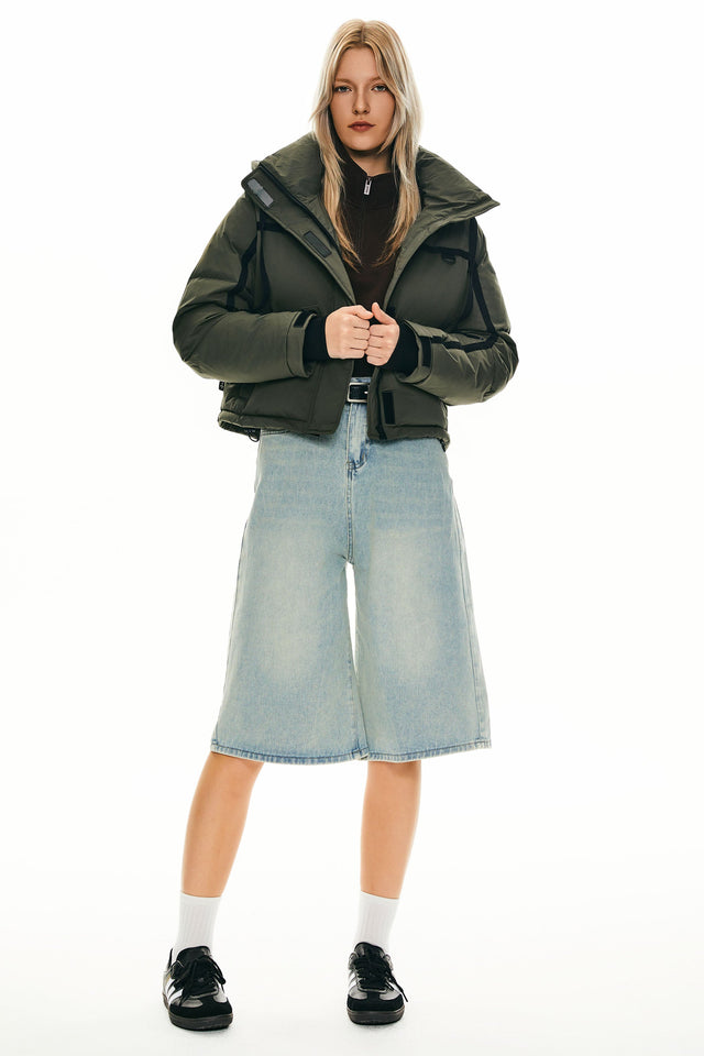Winter Quilted Hooded Cropped Down Puffer Jacket