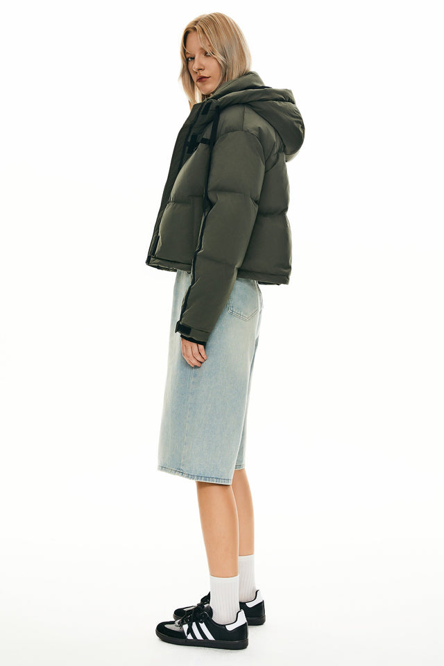 Winter Quilted Hooded Cropped Down Puffer Jacket