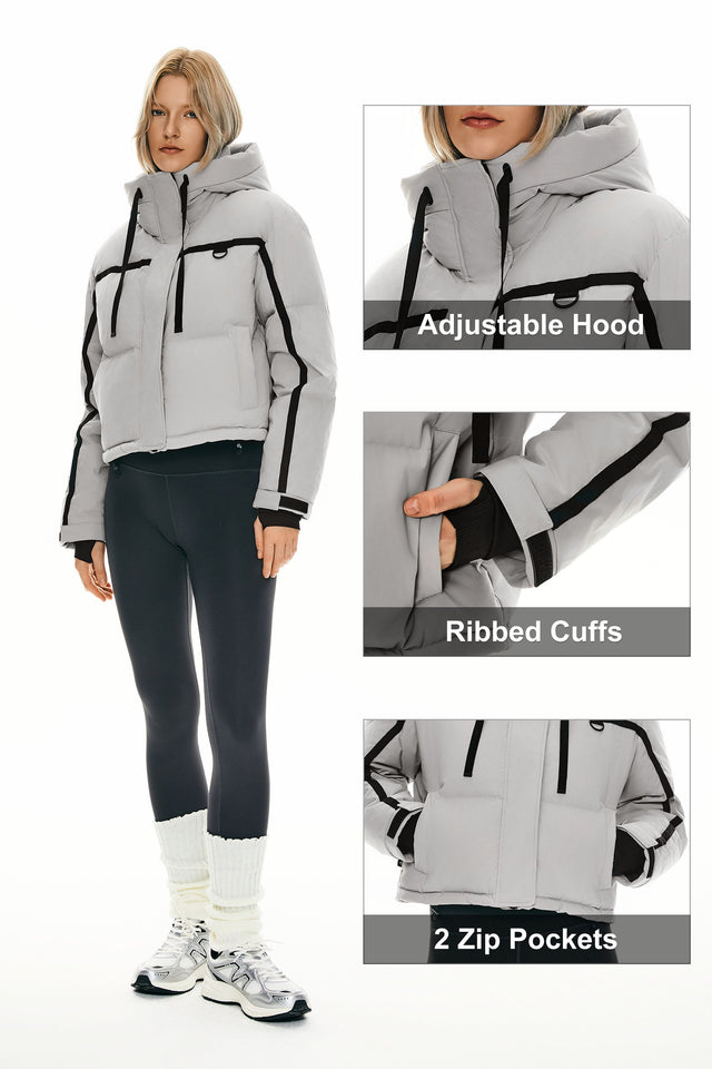 Winter Quilted Hooded Cropped Down Puffer Jacket