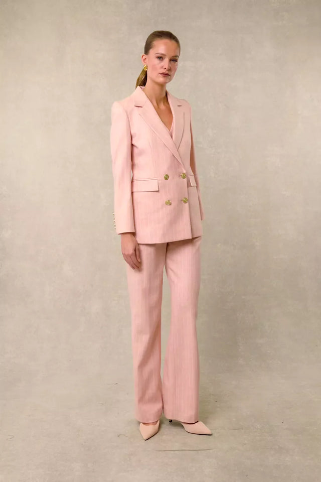 High Waisted Straight Trouser (Pink Chalk Pinstripe)